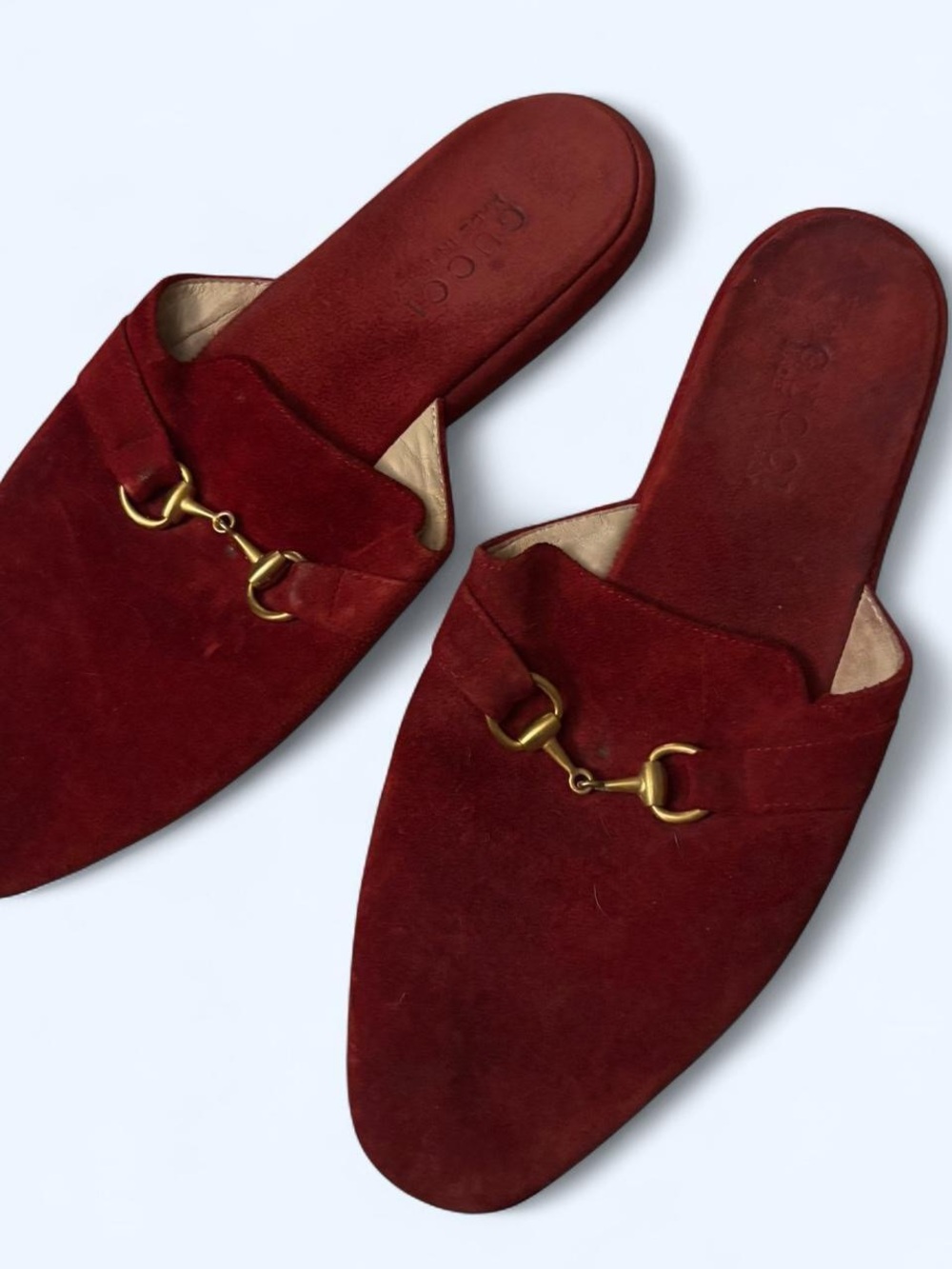 Gucci Women's Burgundy Suede Horsebit Mules/Slippers